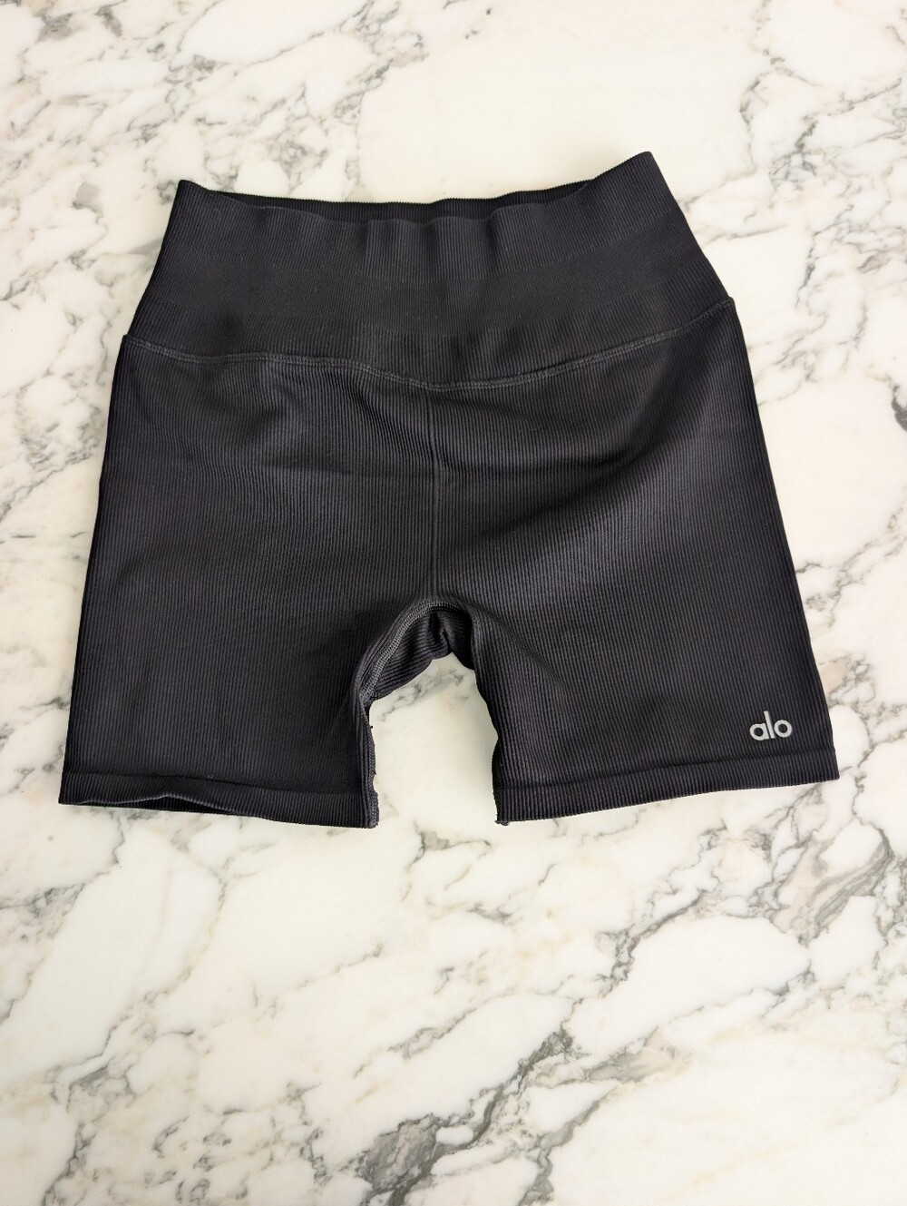 ALO Yoga Black Ribbed High-Rise Bike Shorts